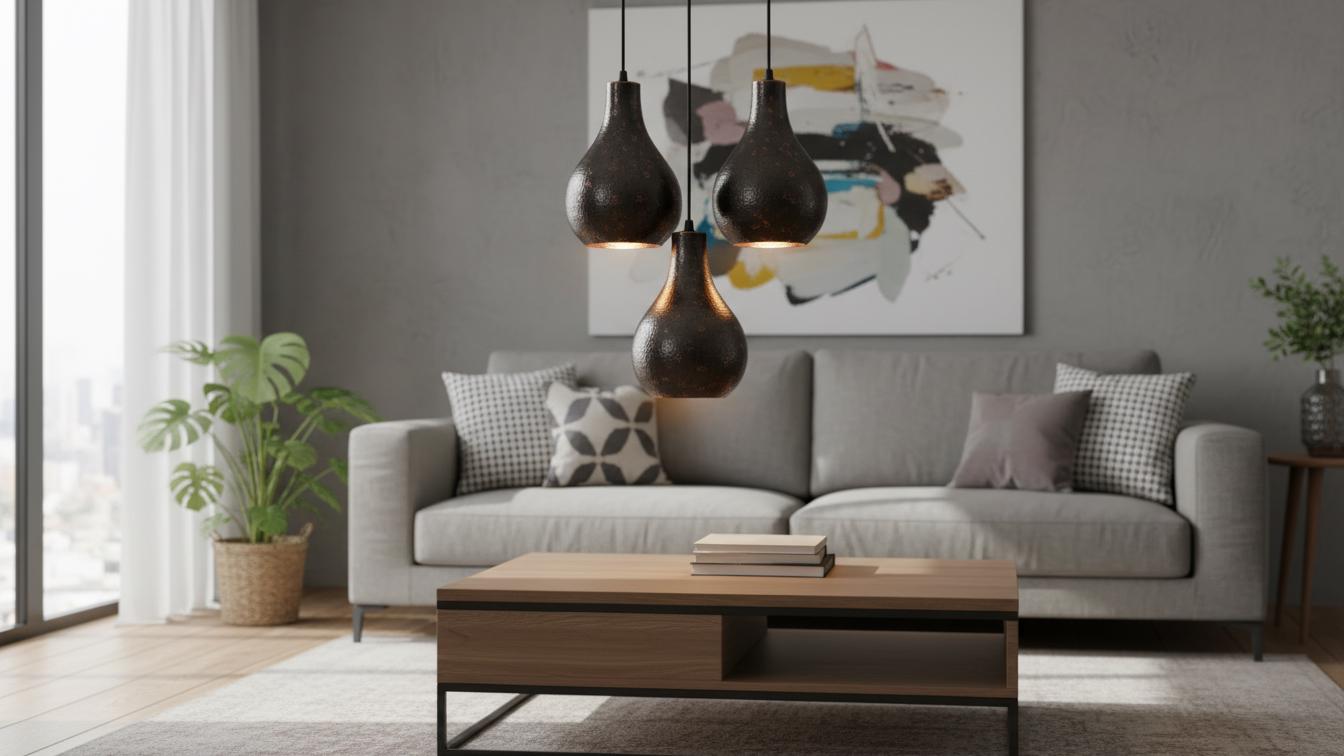 Hand-Hammered Black Copper Teardrop Pendant Light - Industrial Lamp