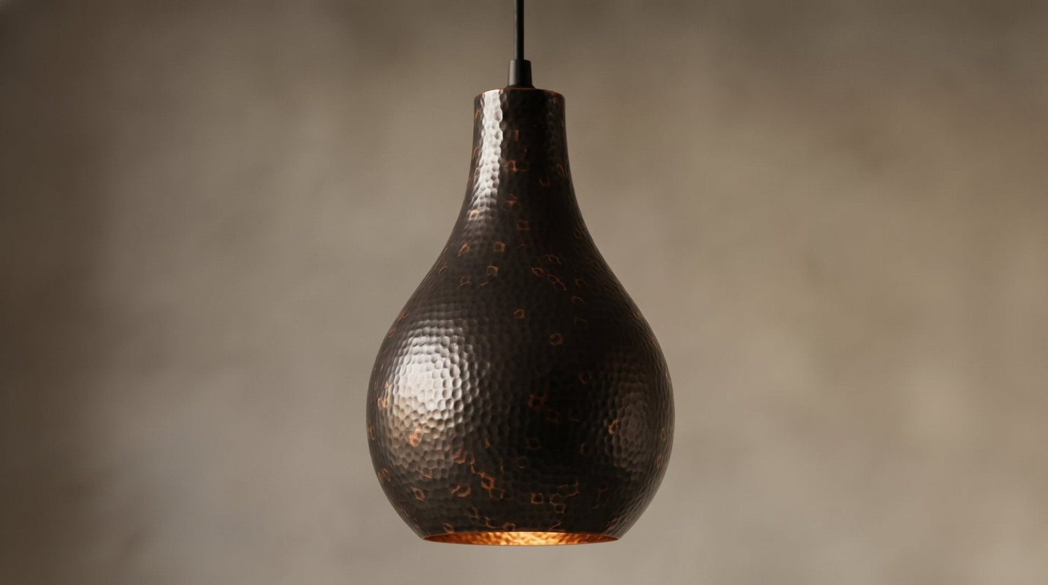 Hand-Hammered Black Copper Teardrop Pendant Light - Industrial Lamp