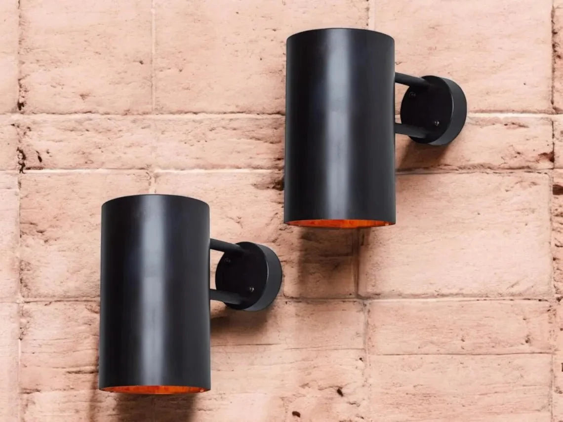 Hand-Hammered Black Copper Wall Sconce - Modern Cylindrical Outdoor Light