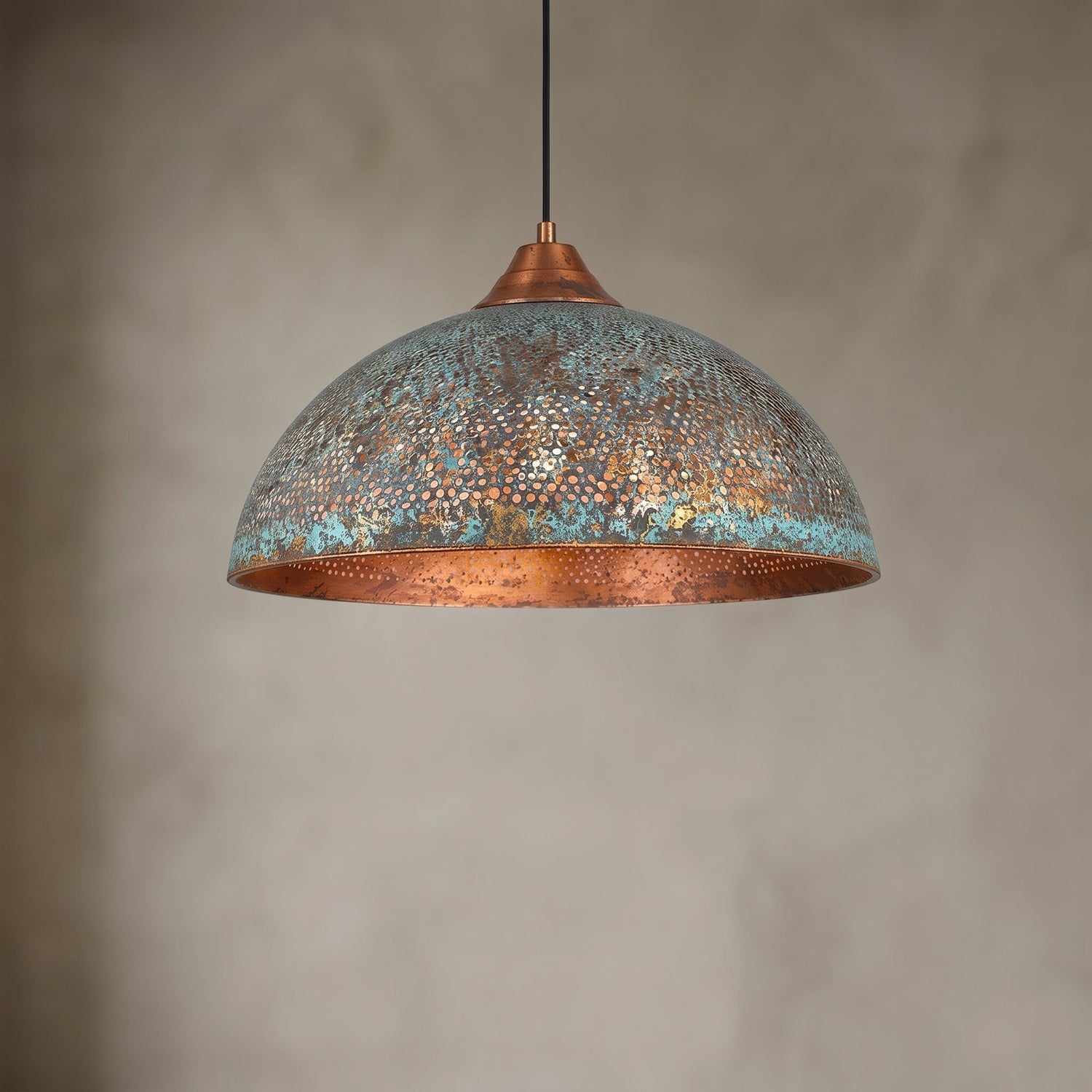 Hand-Hammered Blue Patina Copper Pendant Light