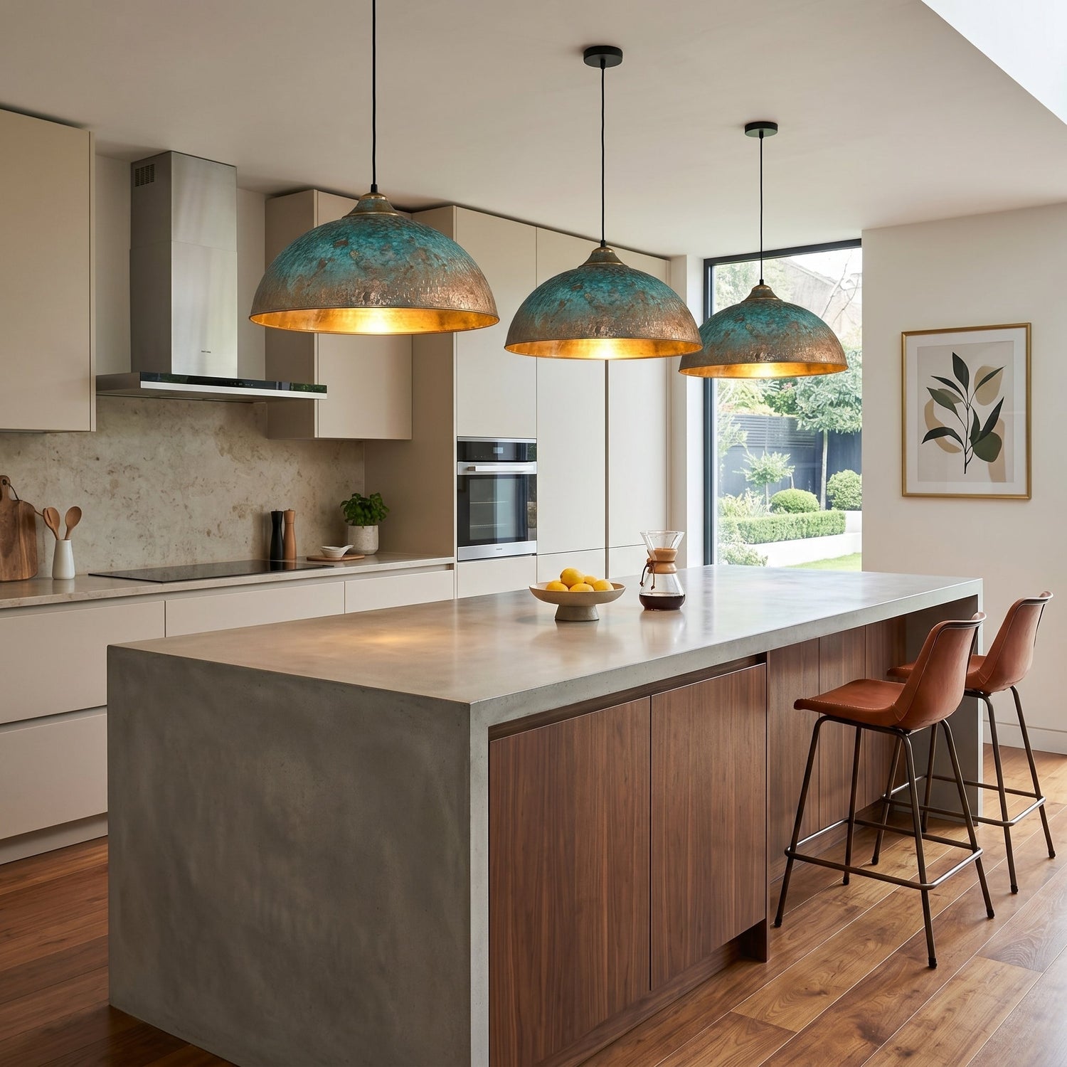 Hand-Hammered Brass Dome Pendant Light - Turquoise Patina Finish