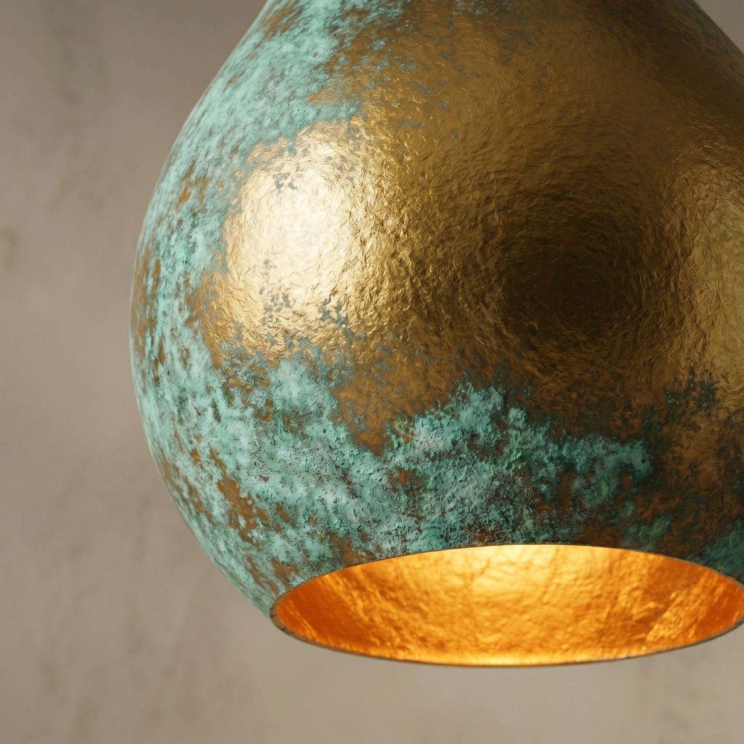 Hand-Hammered Brass Teardrop Pendant - Verdigris Patina Ceiling Lamp