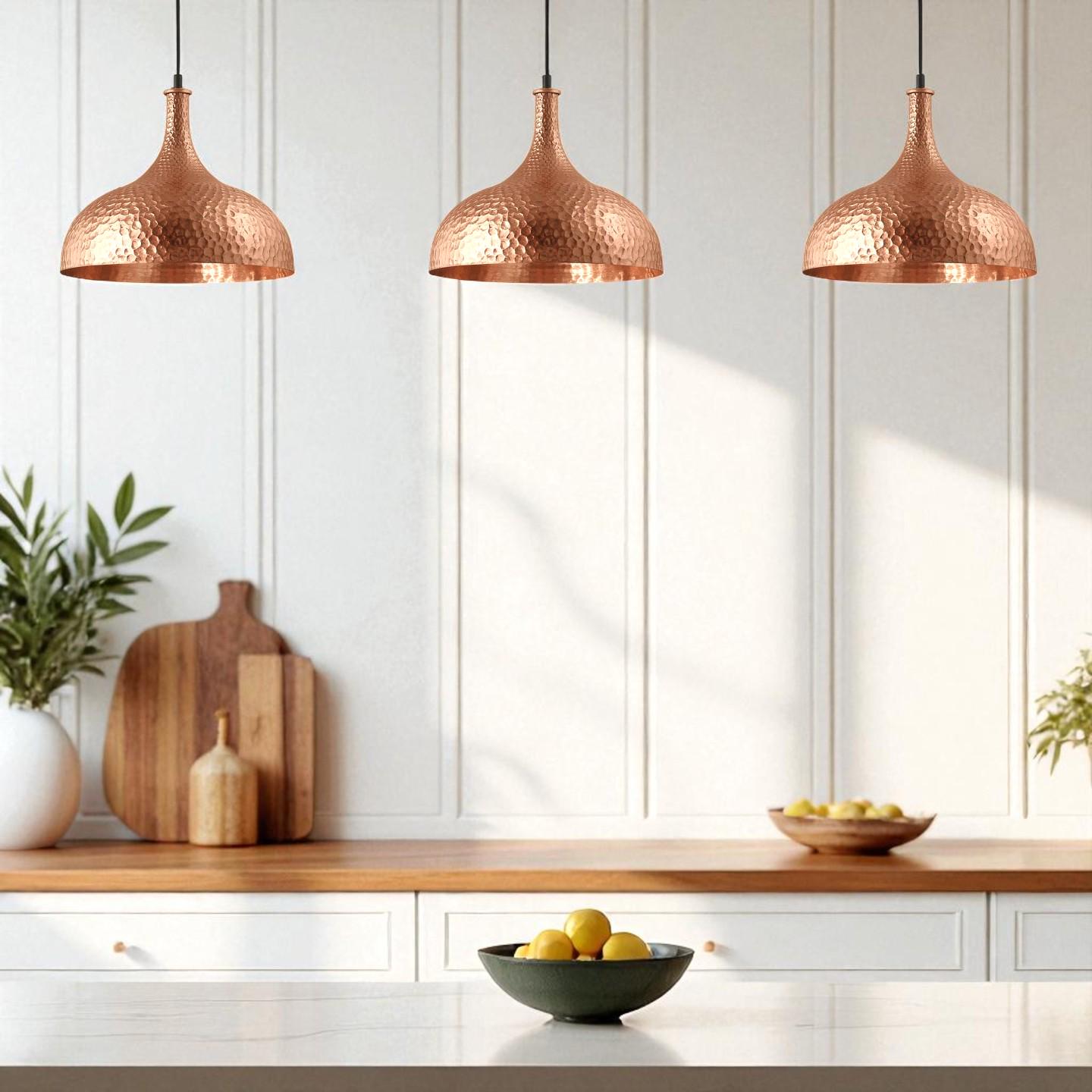 Hand-Hammered Copper Pendant Light: Vintage Farmhouse Light Fixture
