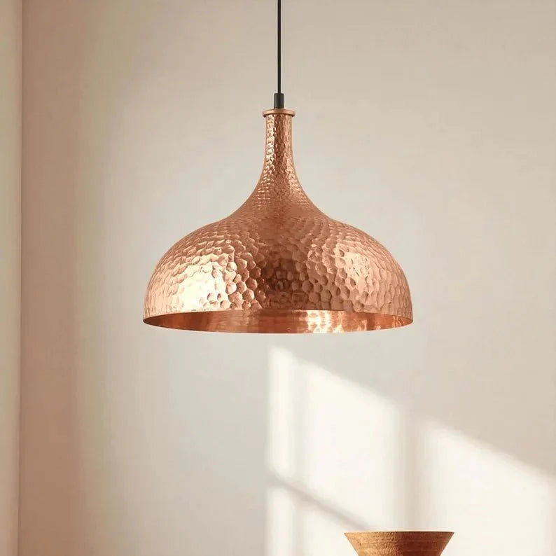 Hand-Hammered Copper Pendant Light - Vintage Farmhouse Light Fixture