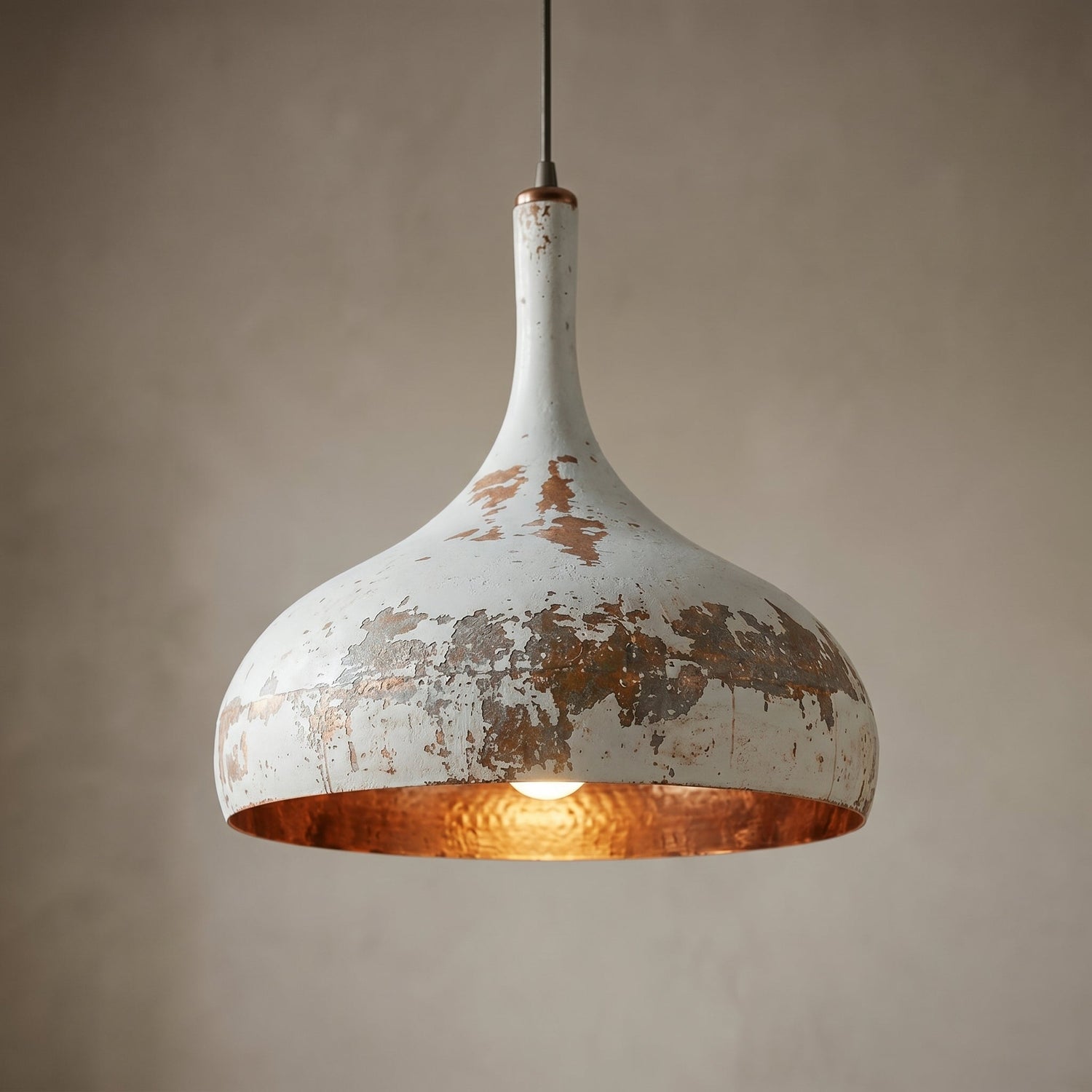 Hand-Hammered Copper Tear Pendant Light - Rustic White Patina