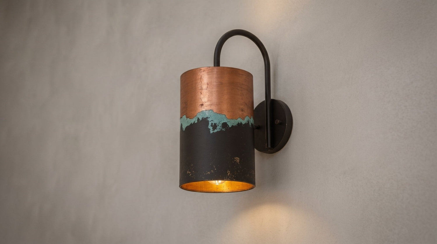 Hand-Hammered Copper Wall Sconce - Aged Patina & Matte Black
