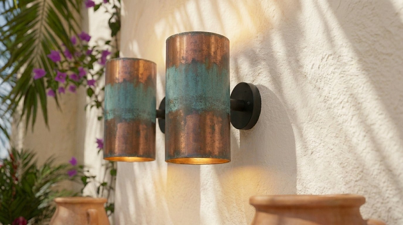 Hand-Hammered Copper Wall Sconce - Cylindrical Patina Design