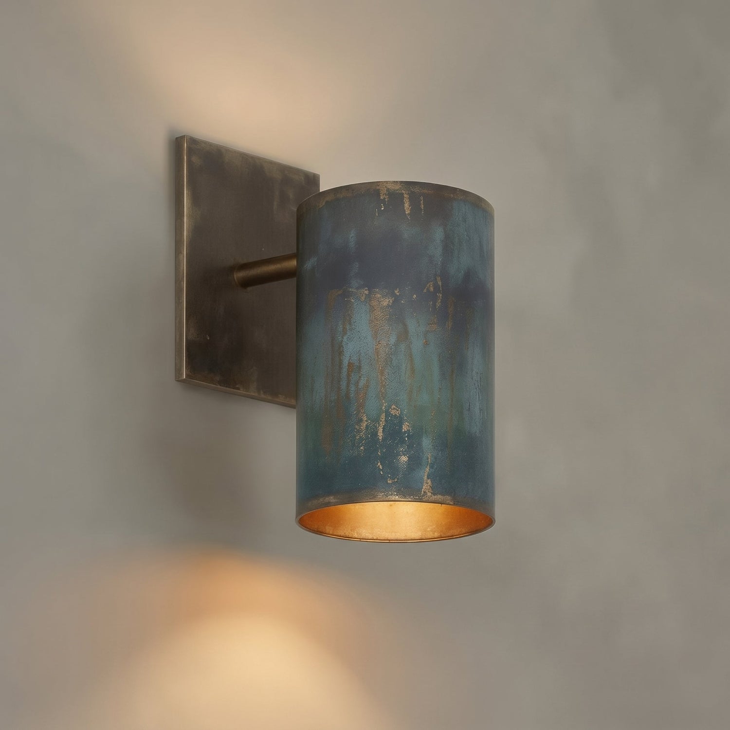 Hand-Hammered Copper Wall Sconce - Rustic Patina Cylinder Light