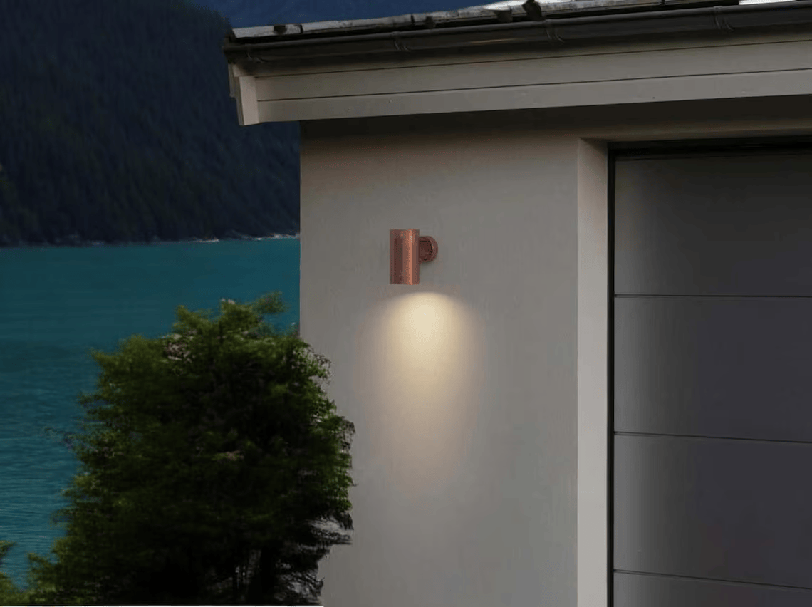 Hand-Hammered Cylindrical Copper Wall Sconce - Aged Verdigris Green Patina