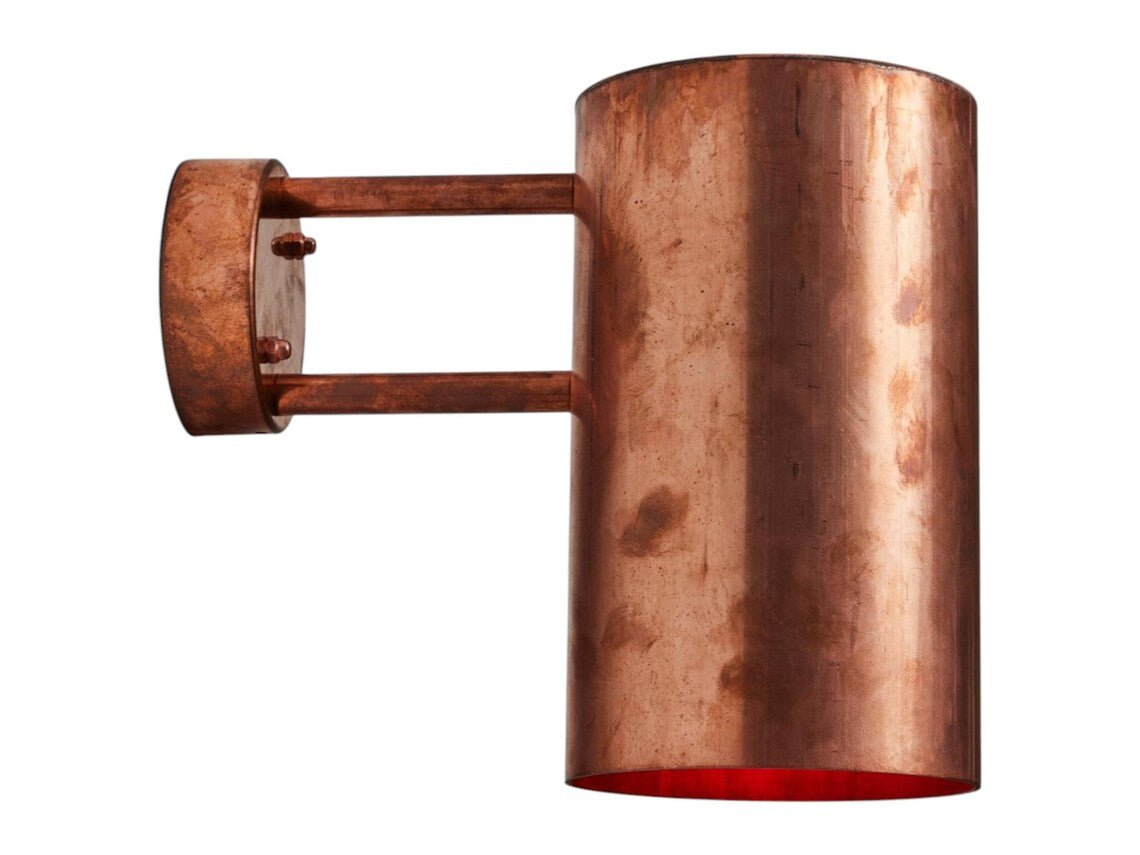 Hand-Hammered Raw Copper Wall Sconce - Minimalist Cylindrical Outdoor Light