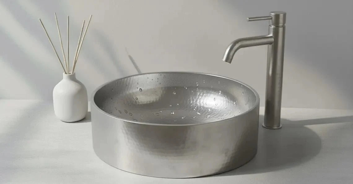 Hand-Hammered Stainless Steel Vessel Sink - Modern Industrial Bathroom Basin