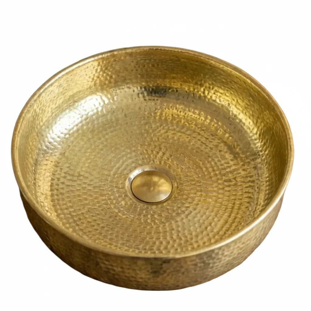 Hand-Hammered Unlacquered Brass Vessel Sink – Round Artisan Bathroom Basin