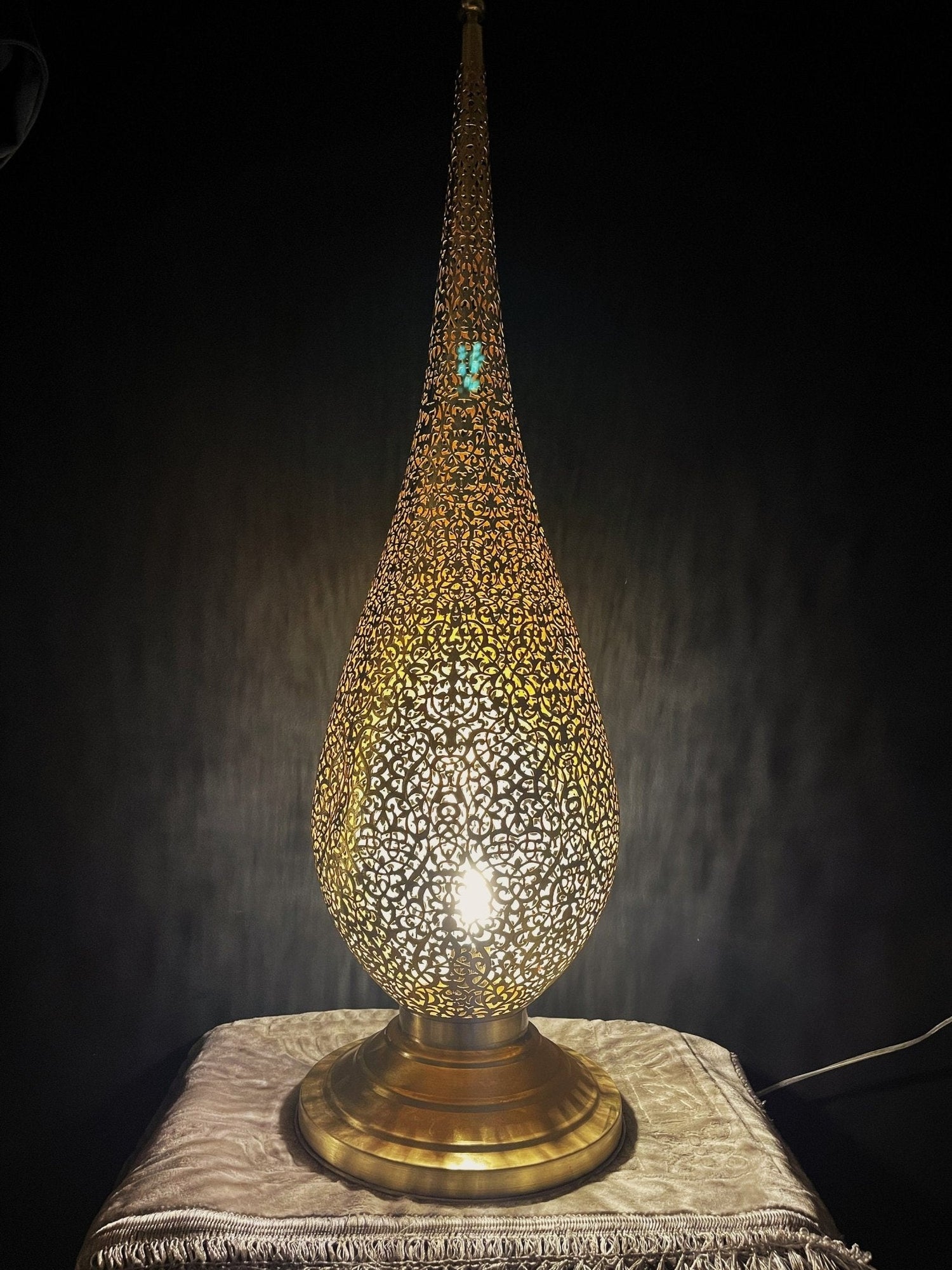 Hand-Pierced Solid Brass Floor Lamp - Unlacquered Freestanding Light