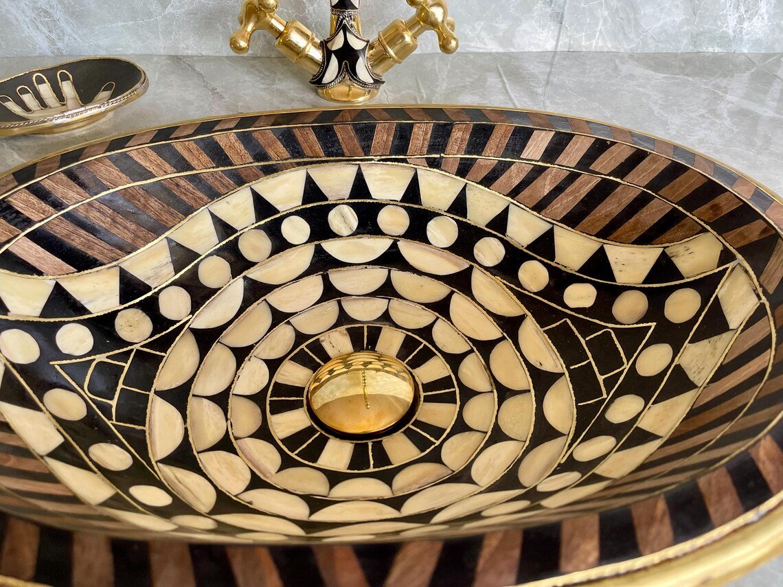 Hand-Studded Brass Sink & Faucet Set - 