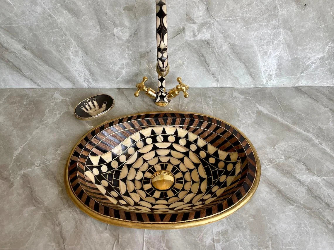 Hand-Studded Brass Sink & Faucet Set - 