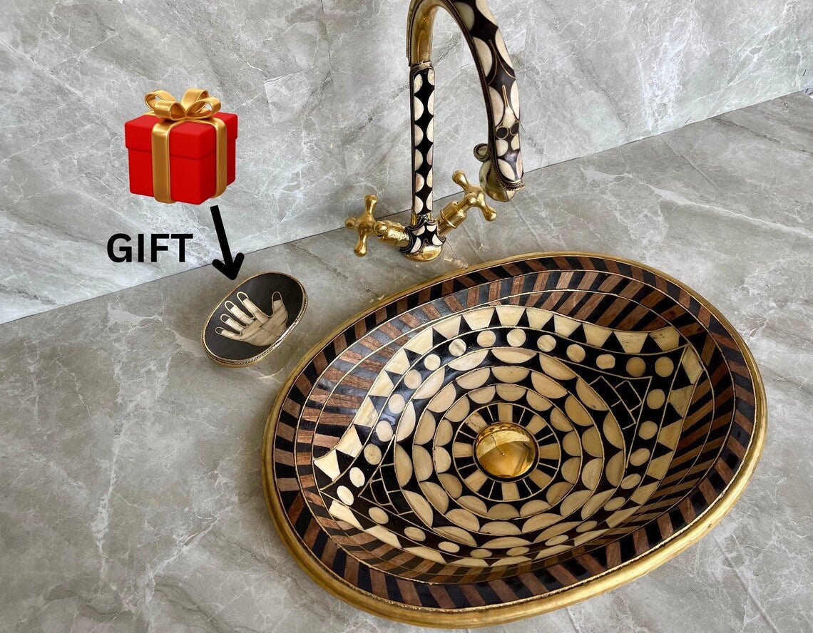 Hand-Studded Brass Sink & Faucet Set - 