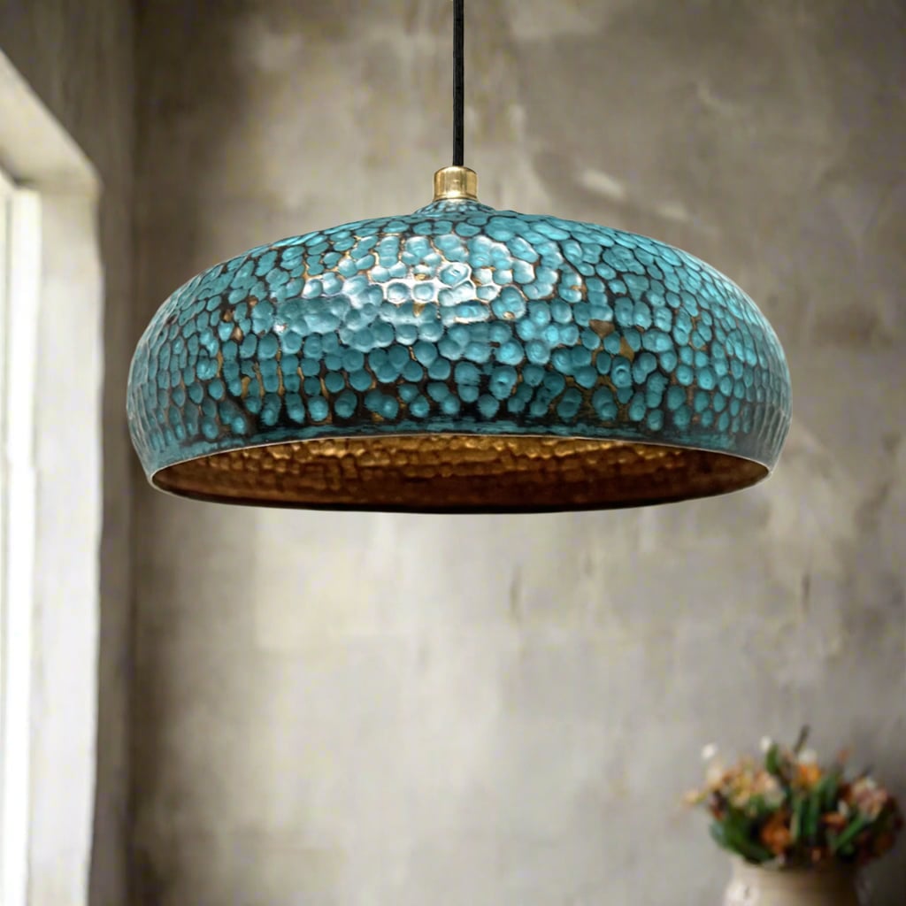 Blue Patina Brass Pendant Light