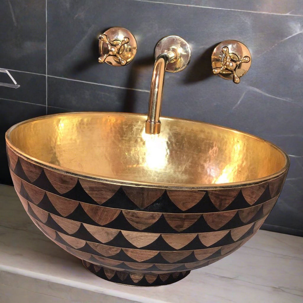 Brass Bathroom Sink with Resin & Bone Inlay