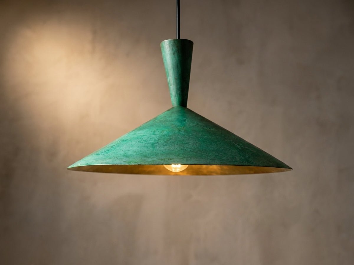 Handcrafted Brass Dome Pendant Light - Green Patina Ceiling Lamp