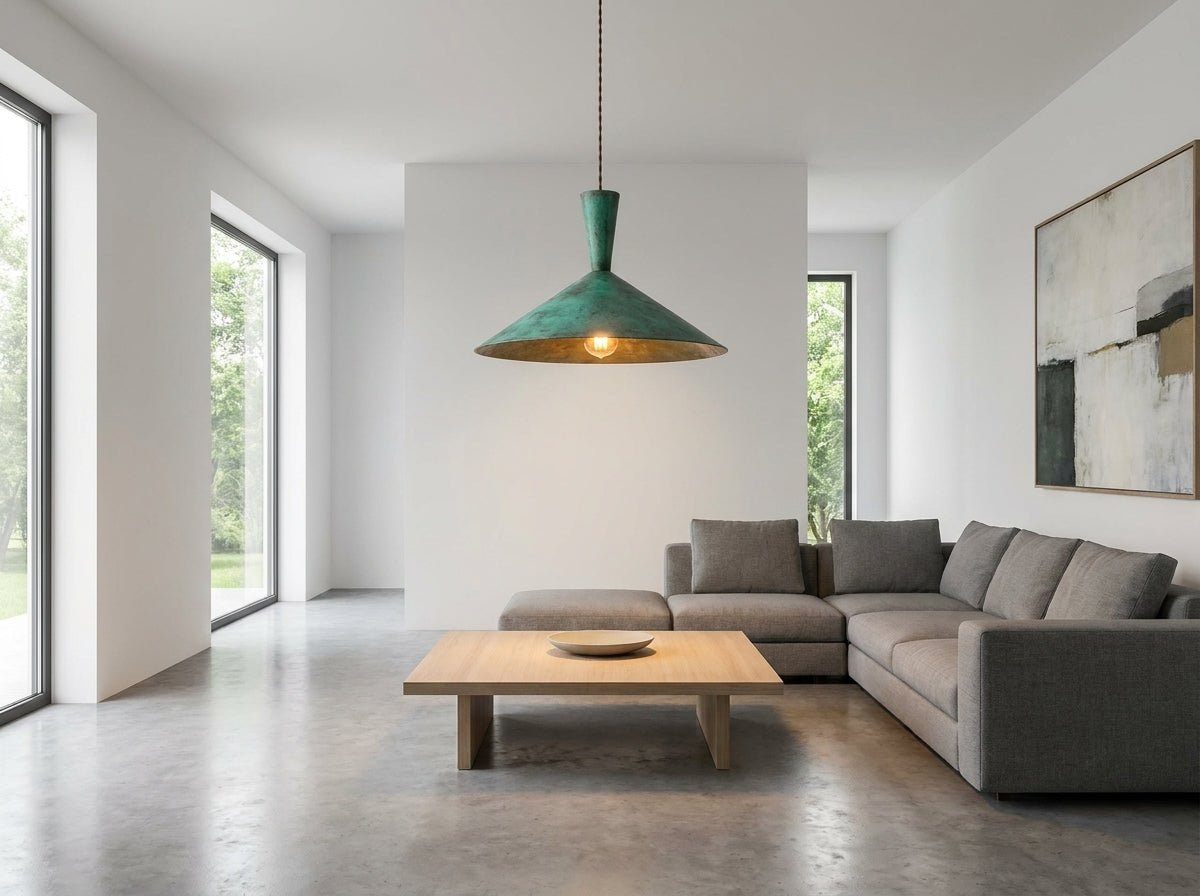 Handcrafted Brass Dome Pendant Light - Green Patina Ceiling Lamp