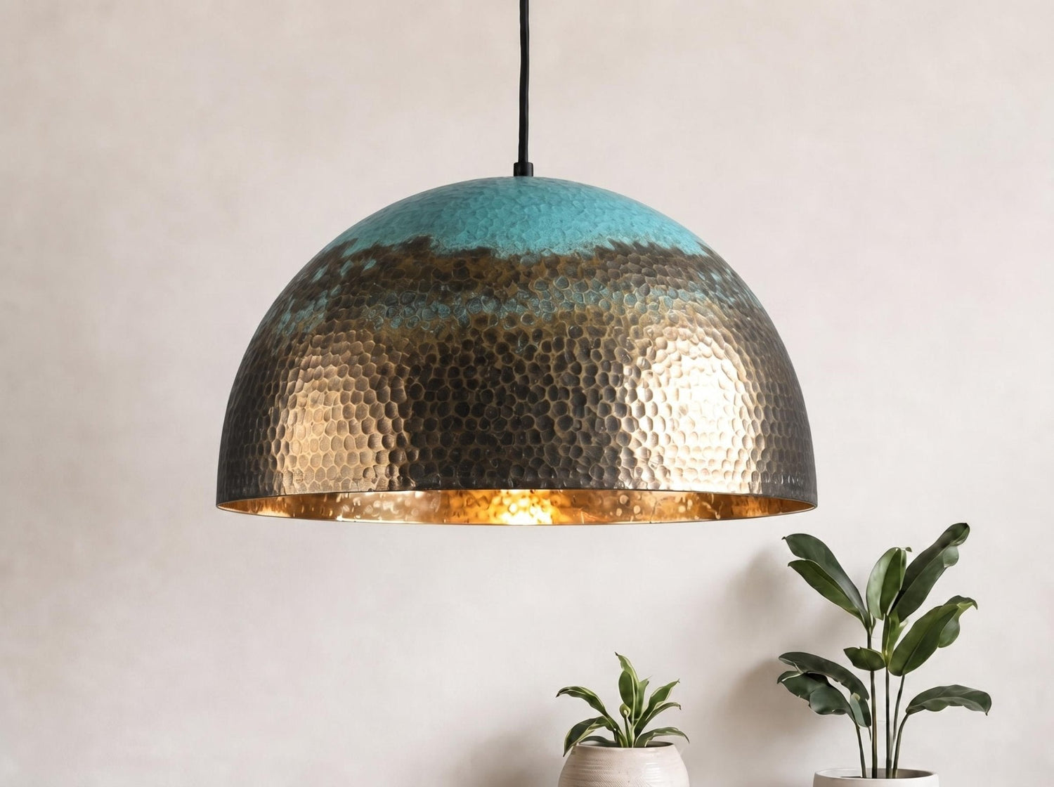 Handcrafted Brass Lamp, Verdigris Bronze Pendant Light, Gold Dome Chandelier, Mid Century Modern Ceiling Lighting, Rustic Farmhouse Decor
