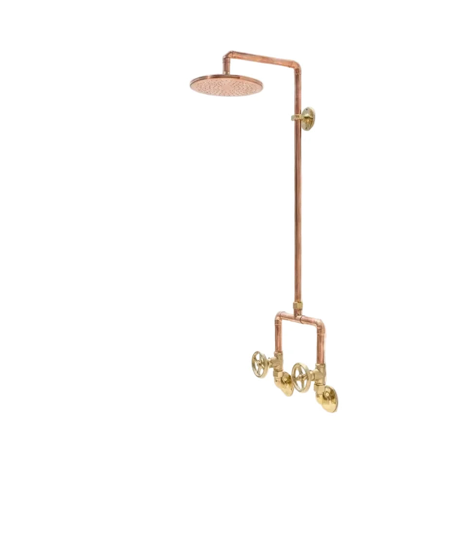 Handcrafted Copper Garden Rainfall Shower with Wall Mount and Dual Handles