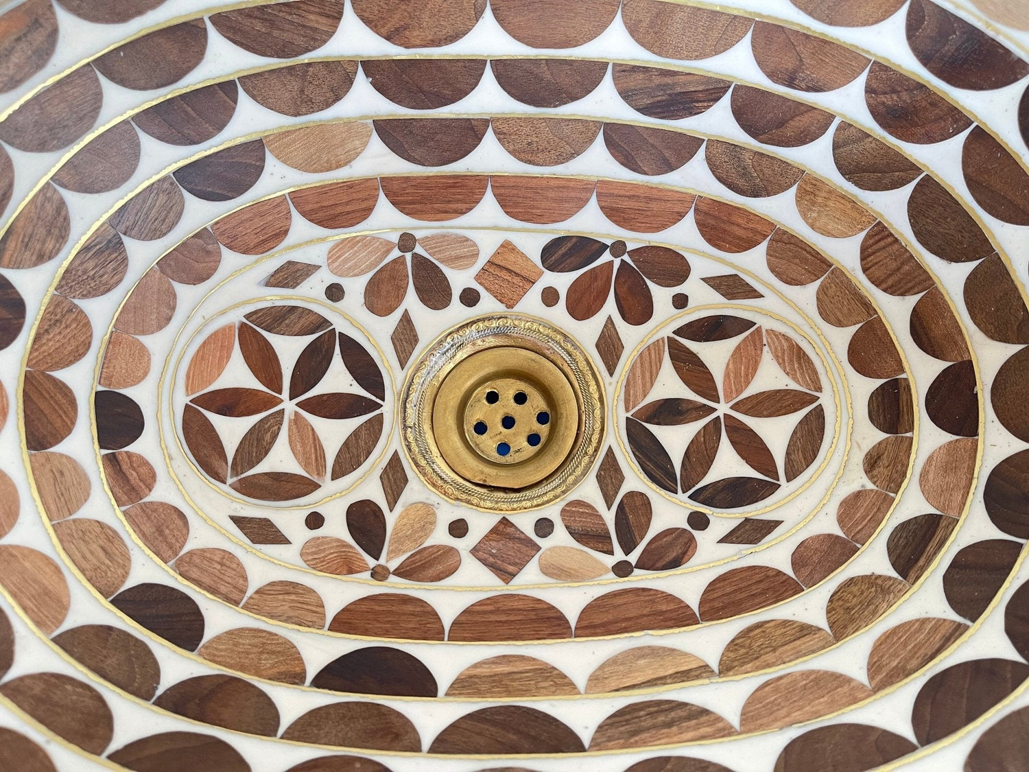 Handcrafted Drop In Bathroom Sink - Oval Brass & Wood Vanity Basin