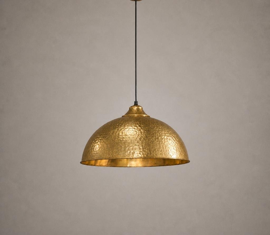 Handcrafted Hammered Brass Bowl Pendant Light |Antique Brass Dome Ceiling Lamp, Farmhouse  Hanging Light | Kitchen Island Light Fixture