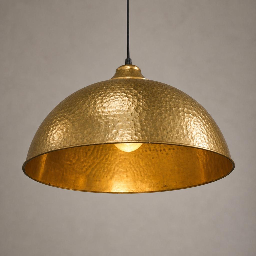 Handcrafted Hammered Brass Bowl Pendant Light |Antique Brass Dome Ceiling Lamp, Farmhouse  Hanging Light | Kitchen Island Light Fixture
