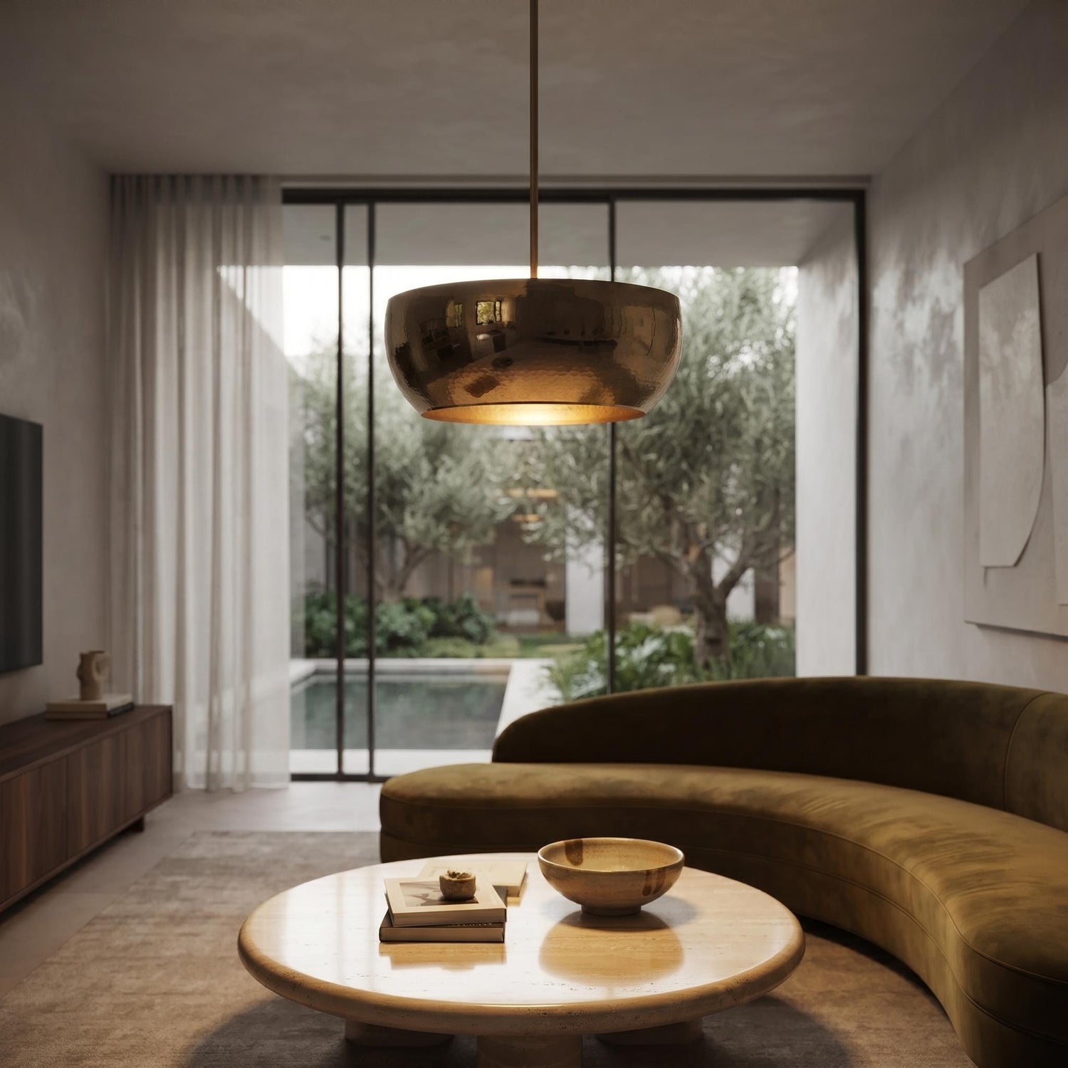 Handcrafted Hammered Brass Bowl Pendant Light | Modern Luxury Hanging Ceiling Lamp | Minimalist Kitchen Island Light Fixture