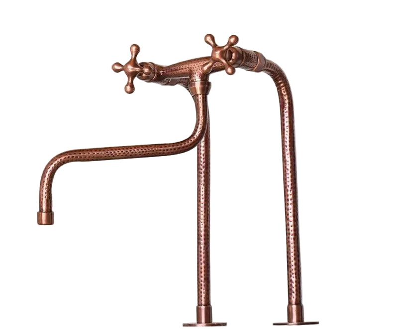 Handcrafted Hammered Copper kitchen Faucet with Dual Cross Handles