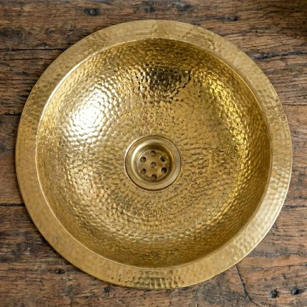 Handcrafted Hammered Unlacquered Brass Bar Sink Drop In