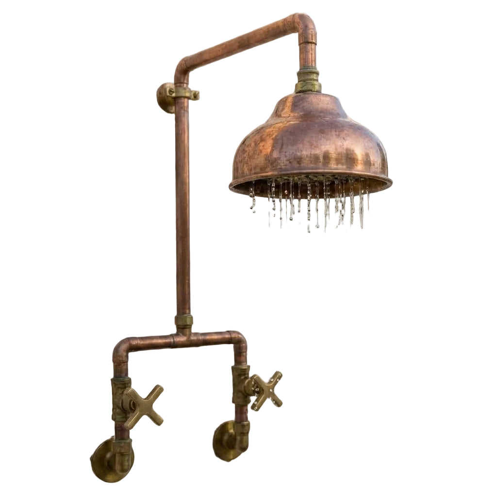 Handcrafted Outdoor Copper Rain Shower with Rustic Wall Mount