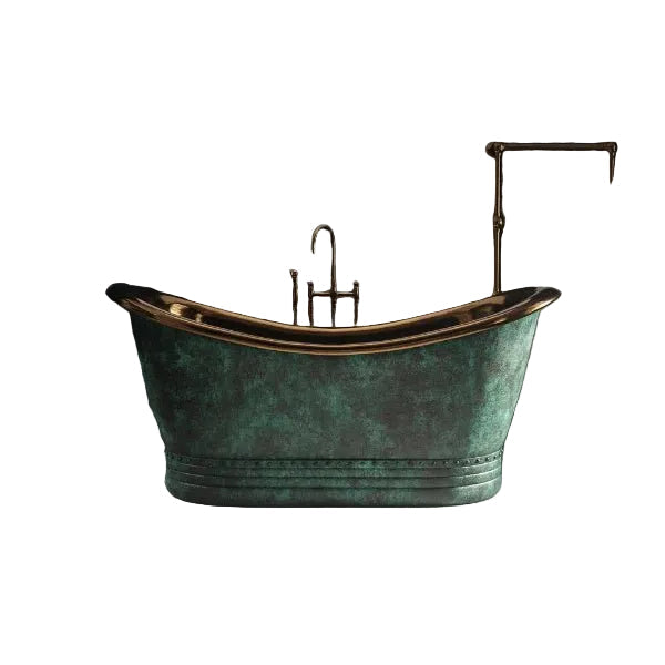 Handcrafted Patina Copper Bathtub with Rose Gold Interior