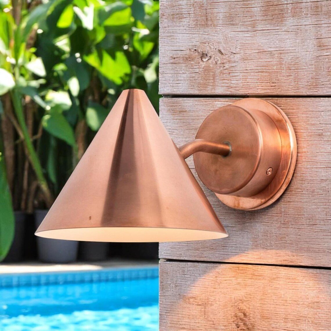 Handcrafted Polished Copper Outdoor Wall Sconce - Minimalist Conical Design