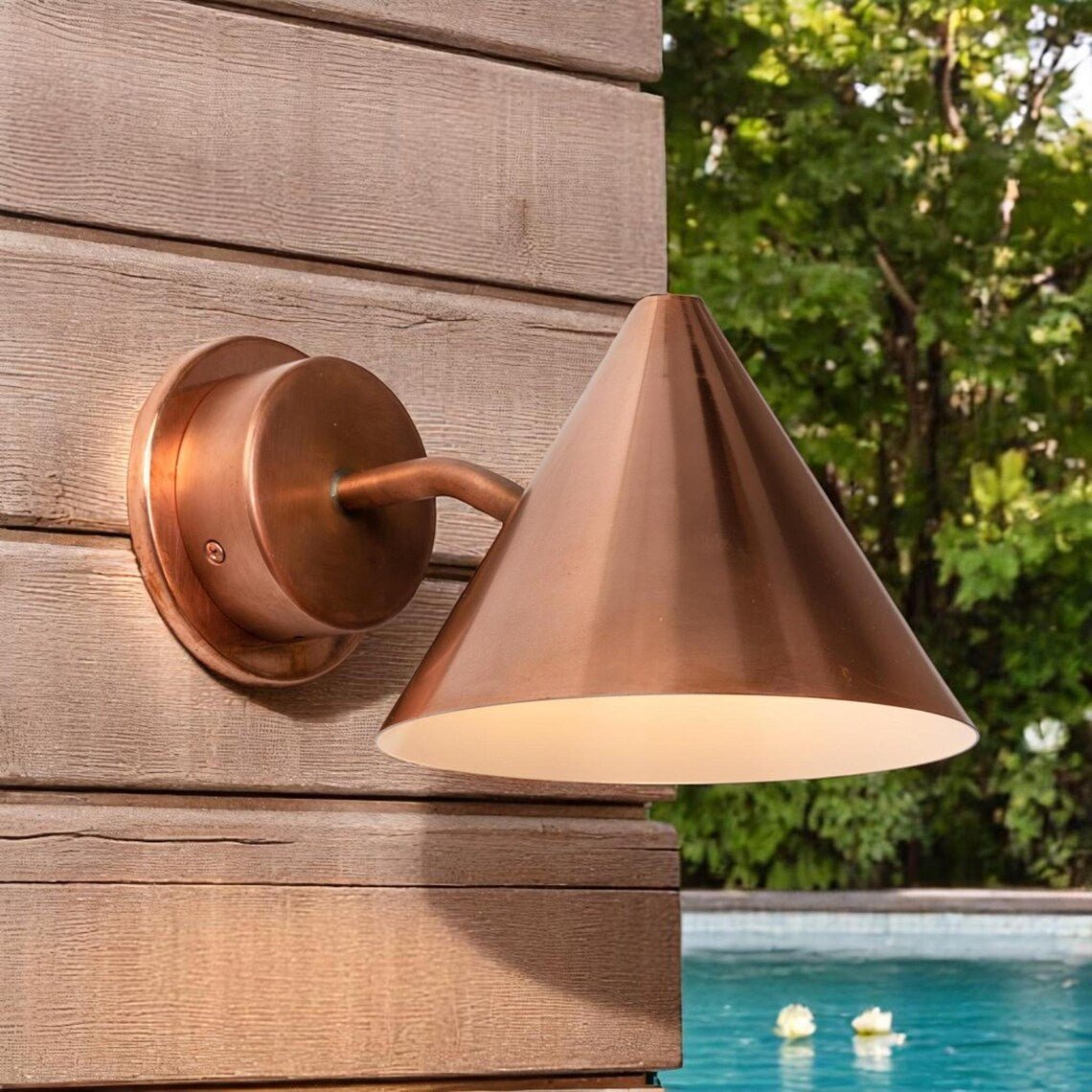 Handcrafted Polished Copper Outdoor Wall Sconce - Minimalist Conical Design