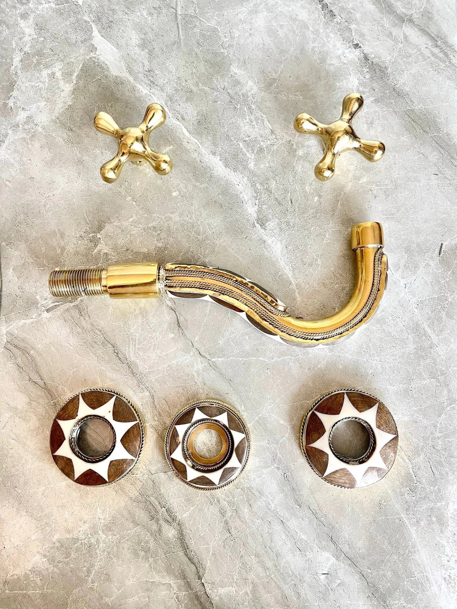 Handcrafted Resin & Brass Wall Mounted Faucet - Gooseneck Bathroom Tap