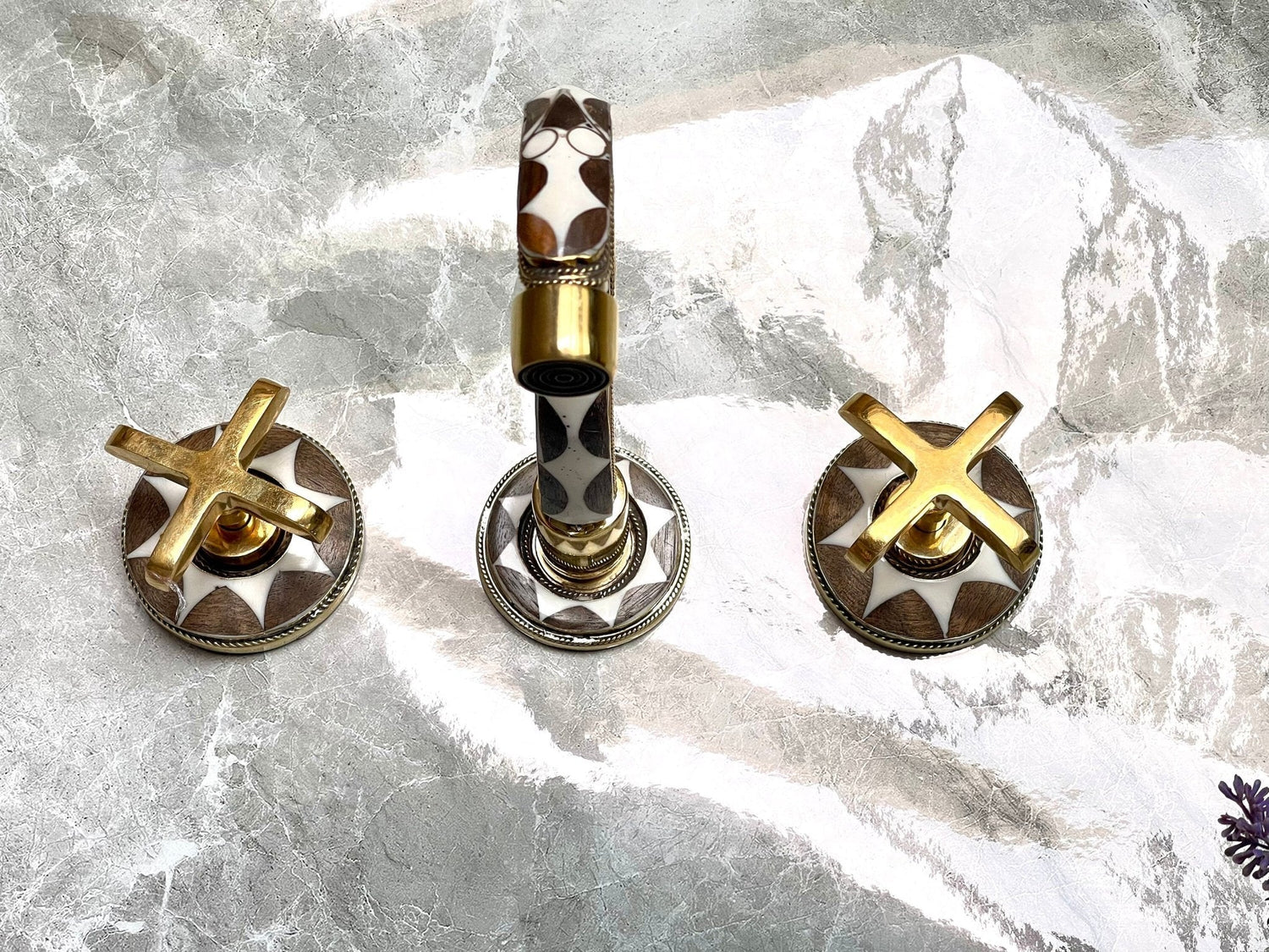 Handcrafted Resin & Brass Wall Mounted Faucet - Gooseneck Bathroom Tap