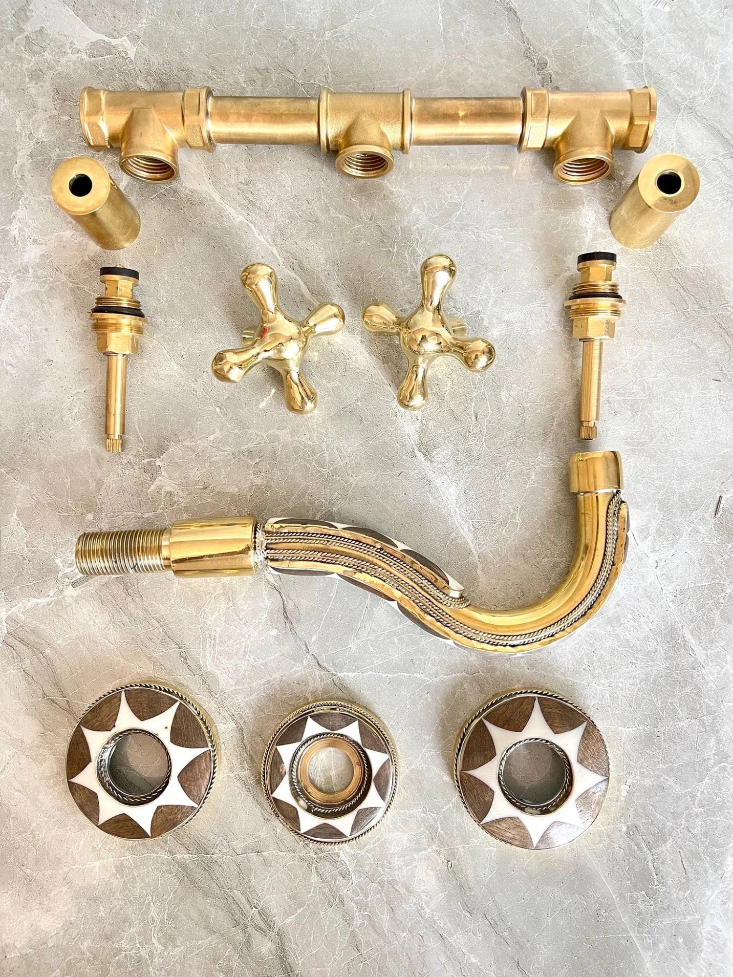 Handcrafted Resin & Brass Wall Mounted Faucet - Gooseneck Bathroom Tap