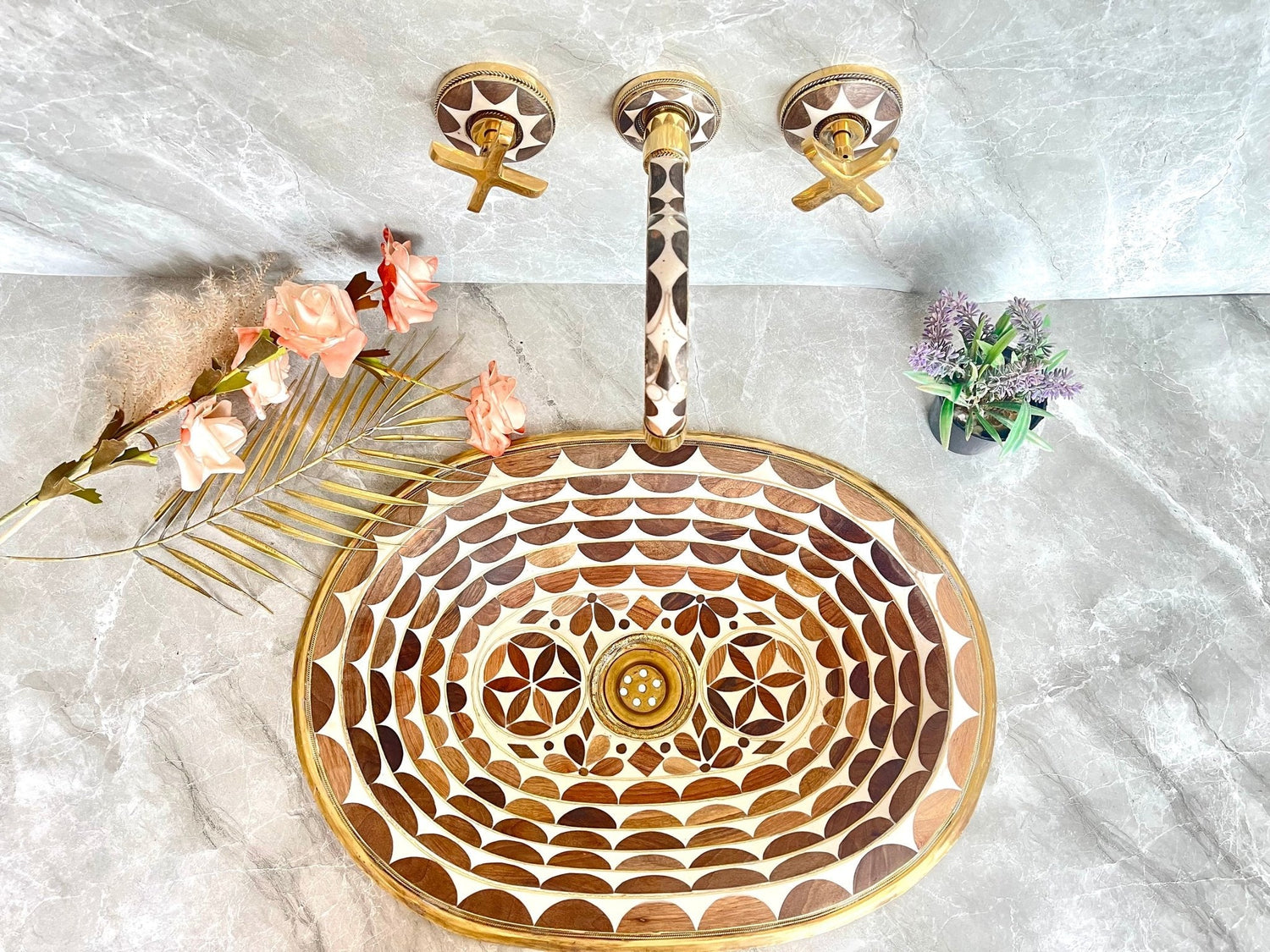 Handcrafted Resin & Brass Wall Mounted Faucet - Gooseneck Bathroom Tap