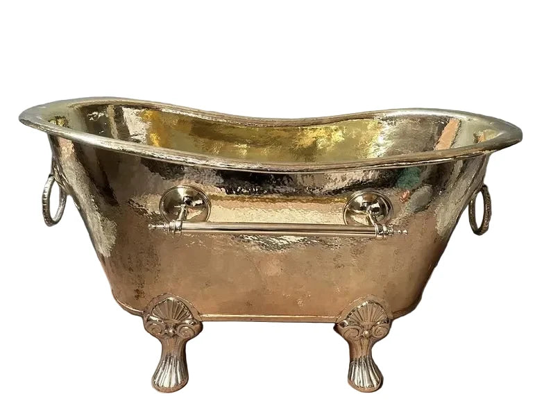 Handcrafted Solid Copper Clawfoot Bathtub – Antique Finish with Lion Feet & Side Rings