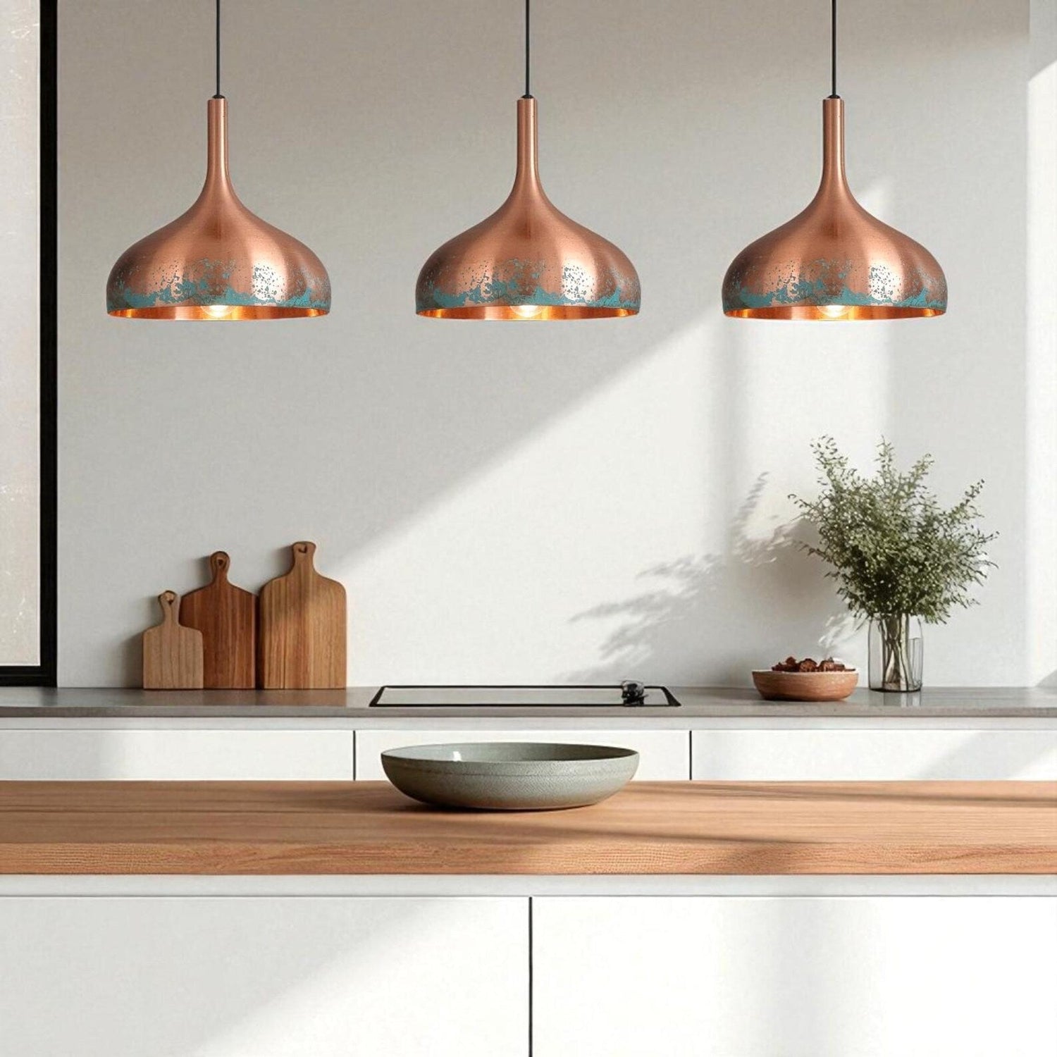 Handcrafted Teardrop Copper Pendant Light - Natural Green Patina