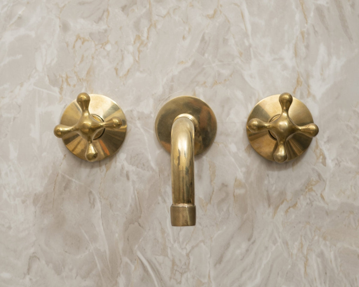 Handcrafted Brass Wall Mounted Vanity Faucet for Bathroom