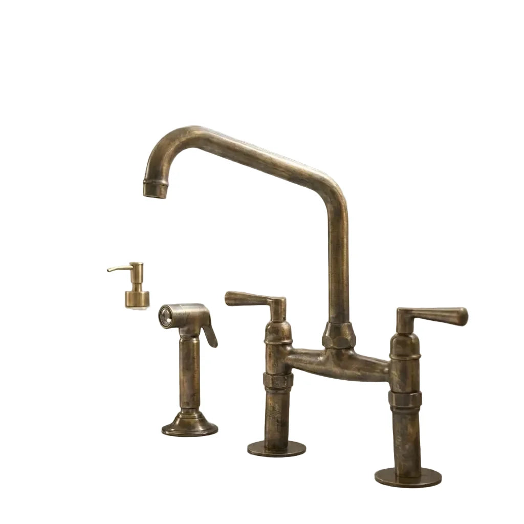 Handmade Antique Brass Bridge Kitchen Faucet for Elegant Homes