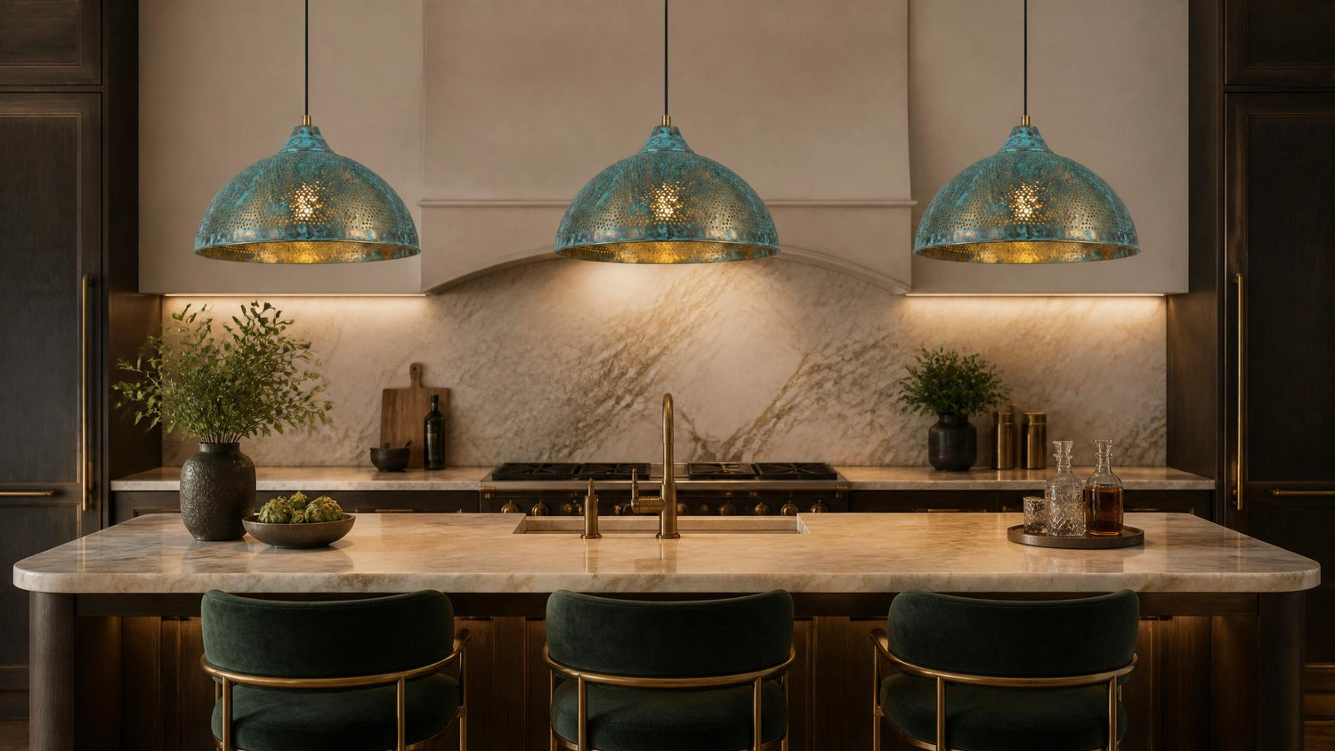 Handmade Blue Patina Brass Dome Pendant Light: Rustic Vintage Hanging Lamp