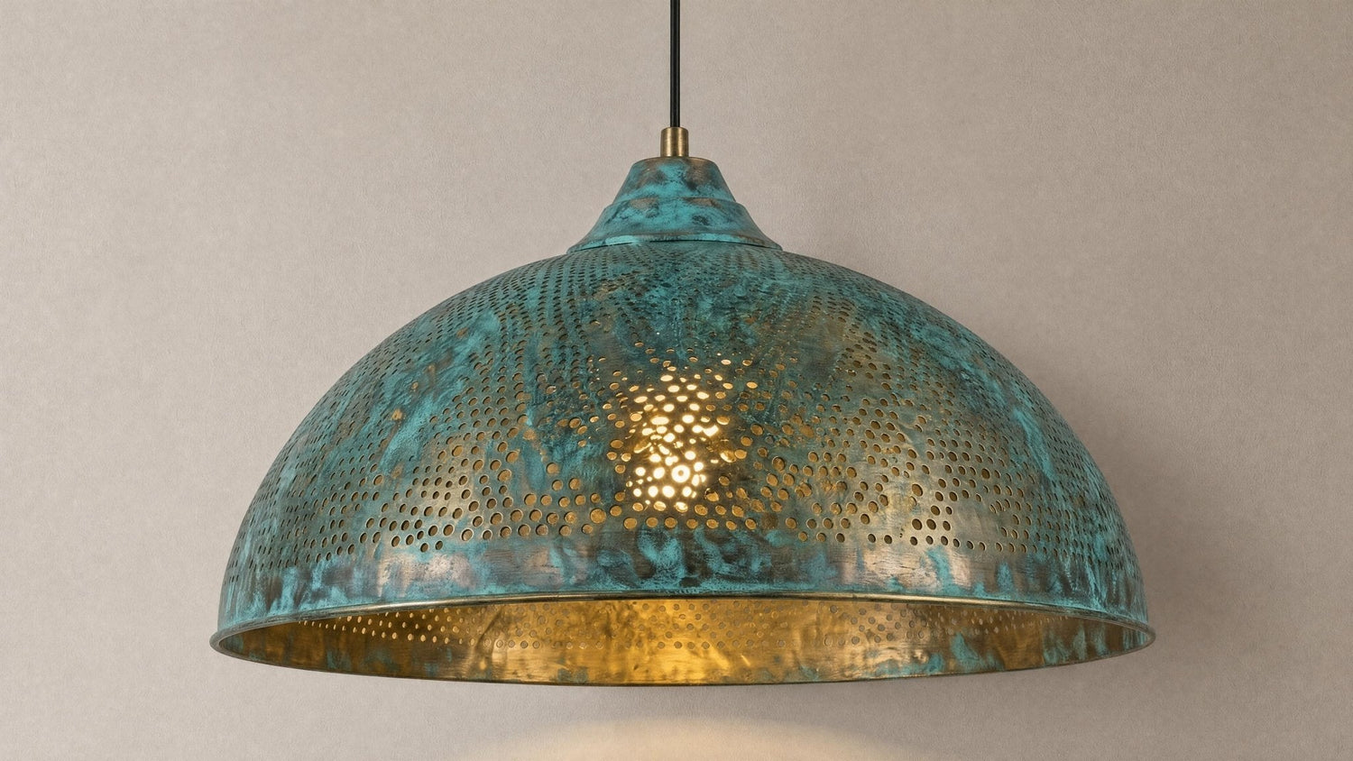 Handmade Blue Patina Brass Dome Pendant Light: Rustic Vintage Hanging Lamp