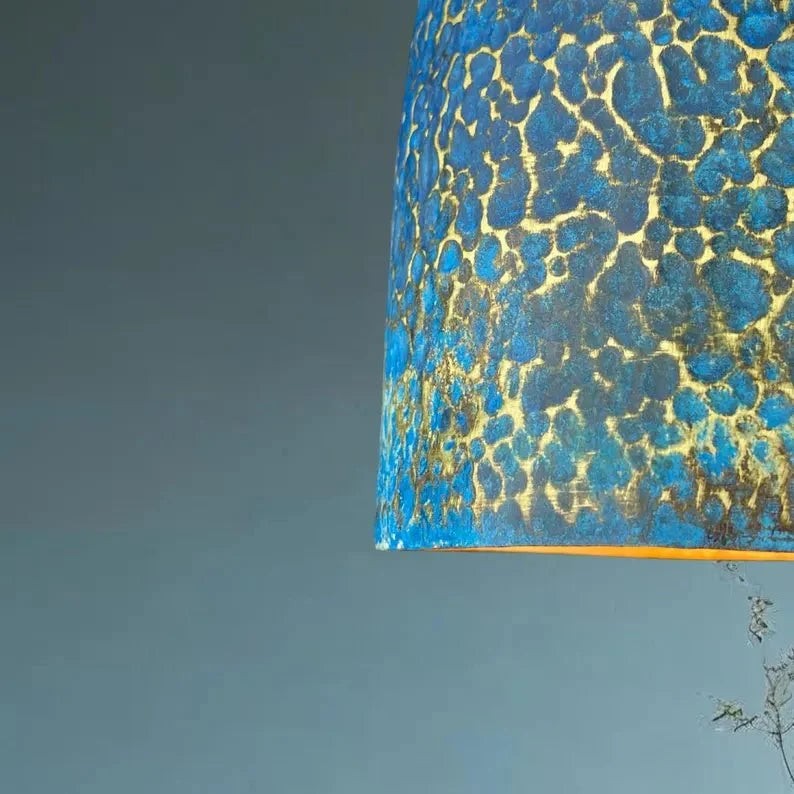Handmade Blue Patina Brass Pendant Light - Rustic Dome Ceiling Lamp