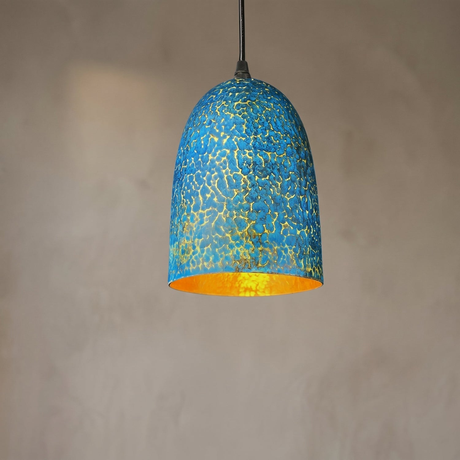 Handmade Blue Patina Brass Pendant Light - Rustic Dome Ceiling Lamp