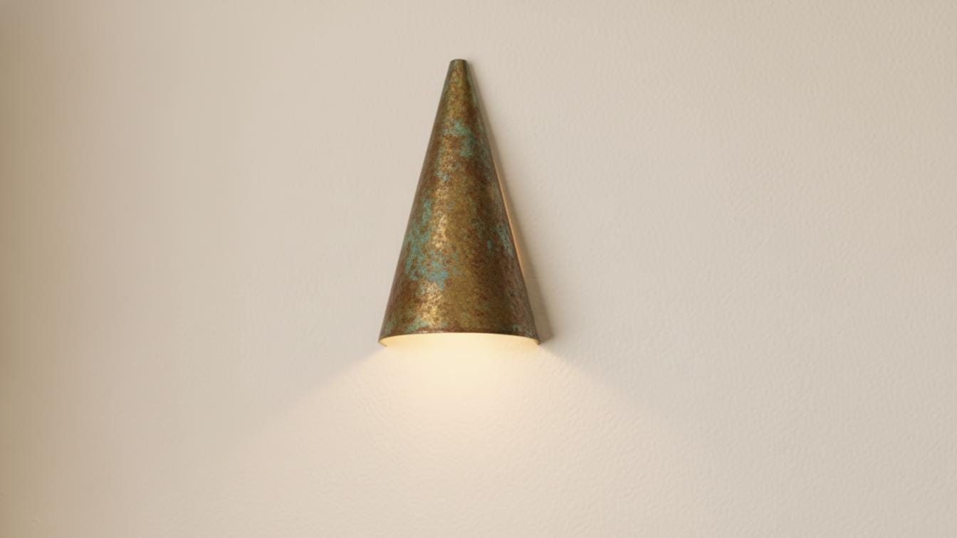 Handmade Brass Conical Sconce - Rustic Artisan Mediterranean Wall Light