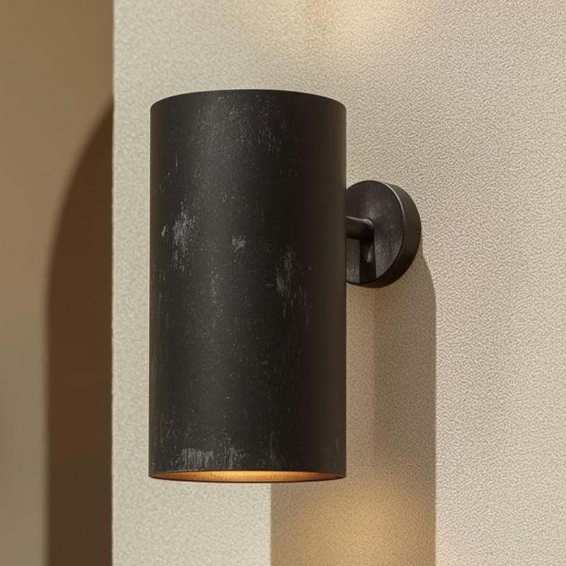 Handmade Brass Wall Sconce: Matte Black Minimalist Cylinder Light